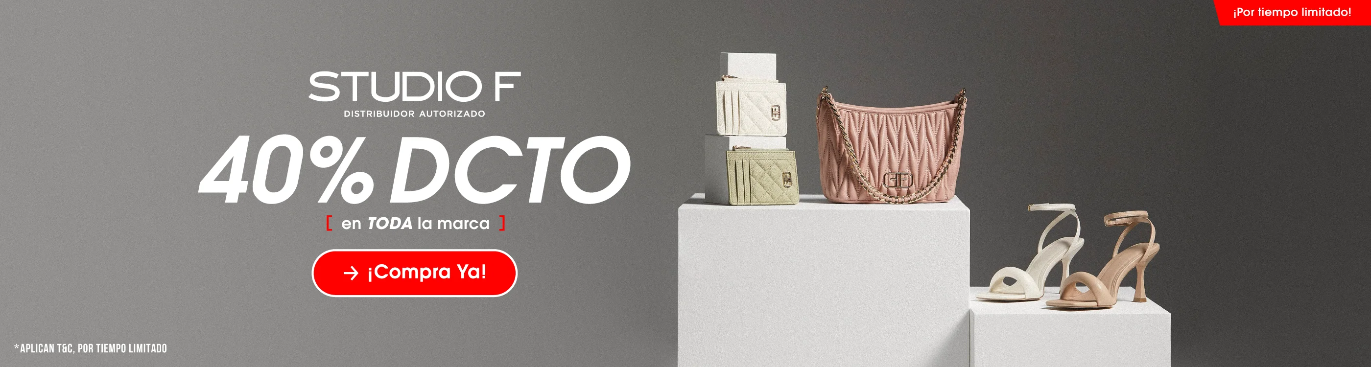 Imagen home de la promoción en Studio F: ¡Obtén el 40% OFF en TODA la marca Studio F!​​