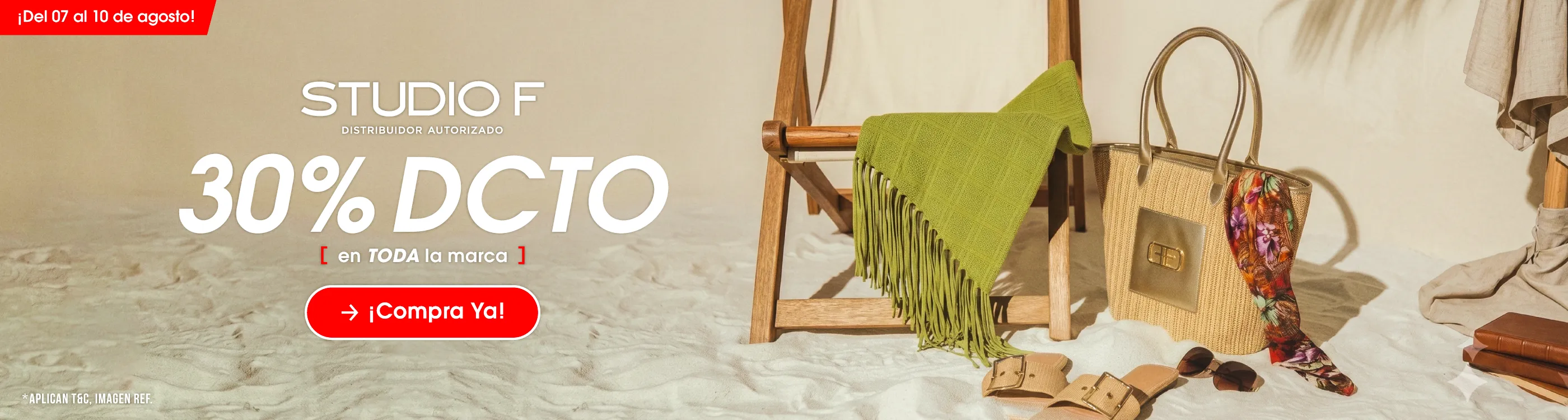 Banner home de la promoción por feriado de Studio F: 30% OFF en TODA la marca​